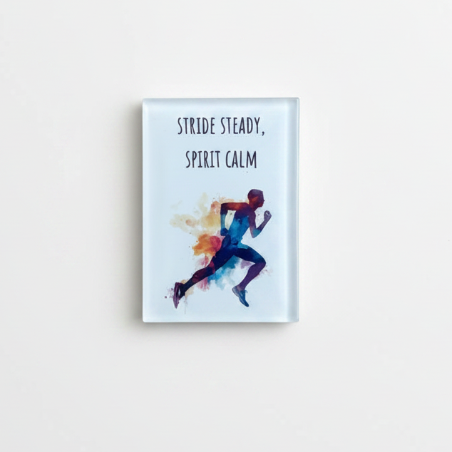 Stride Steady Spirit Calm Glass Magnet – Male Runner Line Art
