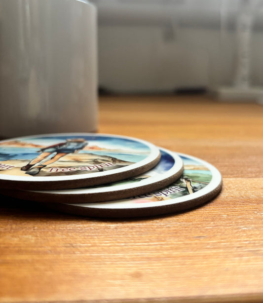 Wild Heart Free Spirit Round Wooden Coaster – Adventure Inspired Watercolour Design - Three Designs Available
