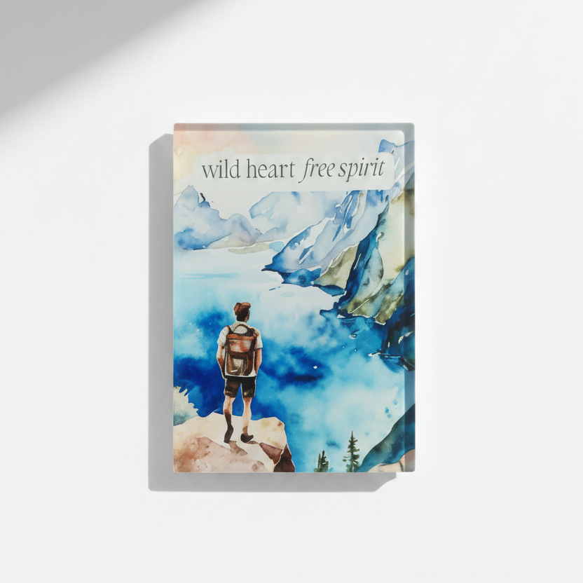 Wild Heart Free Spirit Glass Magnet – Watercolour Male Hiker