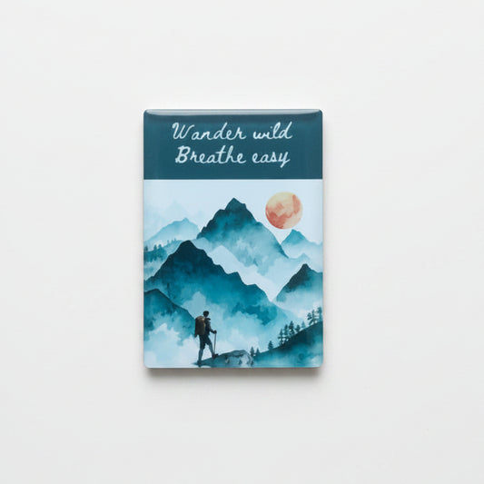 Wander Wild Breathe Easy Glass Magnet – Watercolour Mountain Hiking