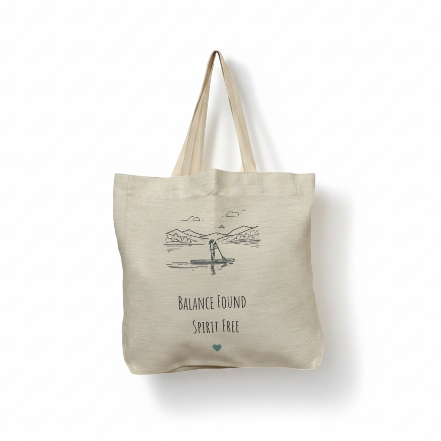 Balance Found Spirit Free Tote Bag – Line Art Paddleboarding Design