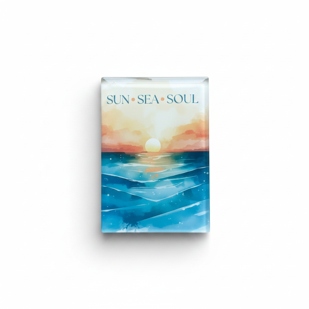 Sun Sea Soul Glass Magnet – Sunset Over Ocean Design