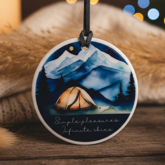 Simple Pleasures Infinite Skies Ceramic Hanging Ornament – Night-Time Camping in the Mountains | Boho Adventure Home Décor