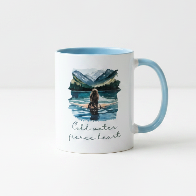 Cold Water Swimming Mug – Cold Water Fierce Heart - Brunette Hair Design