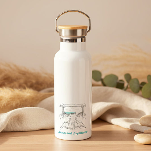 Dunes And Daydreams Water Bottle Flask 500ml – Vanlife Line Art Beach Scene