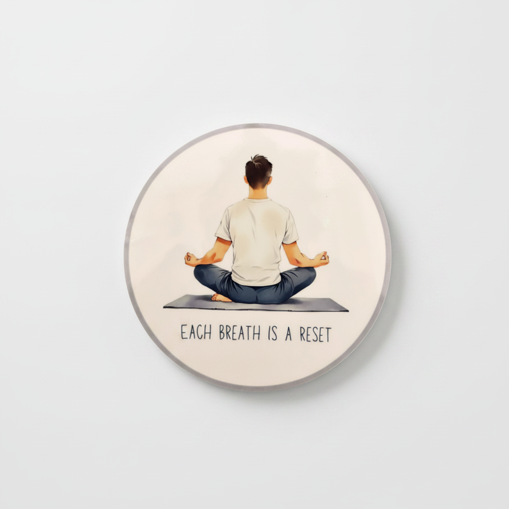 Each Breath Is a Reset Round Coaster – Watercolour Male Yoga Pose Design | Mindful Living & Wellness Décor