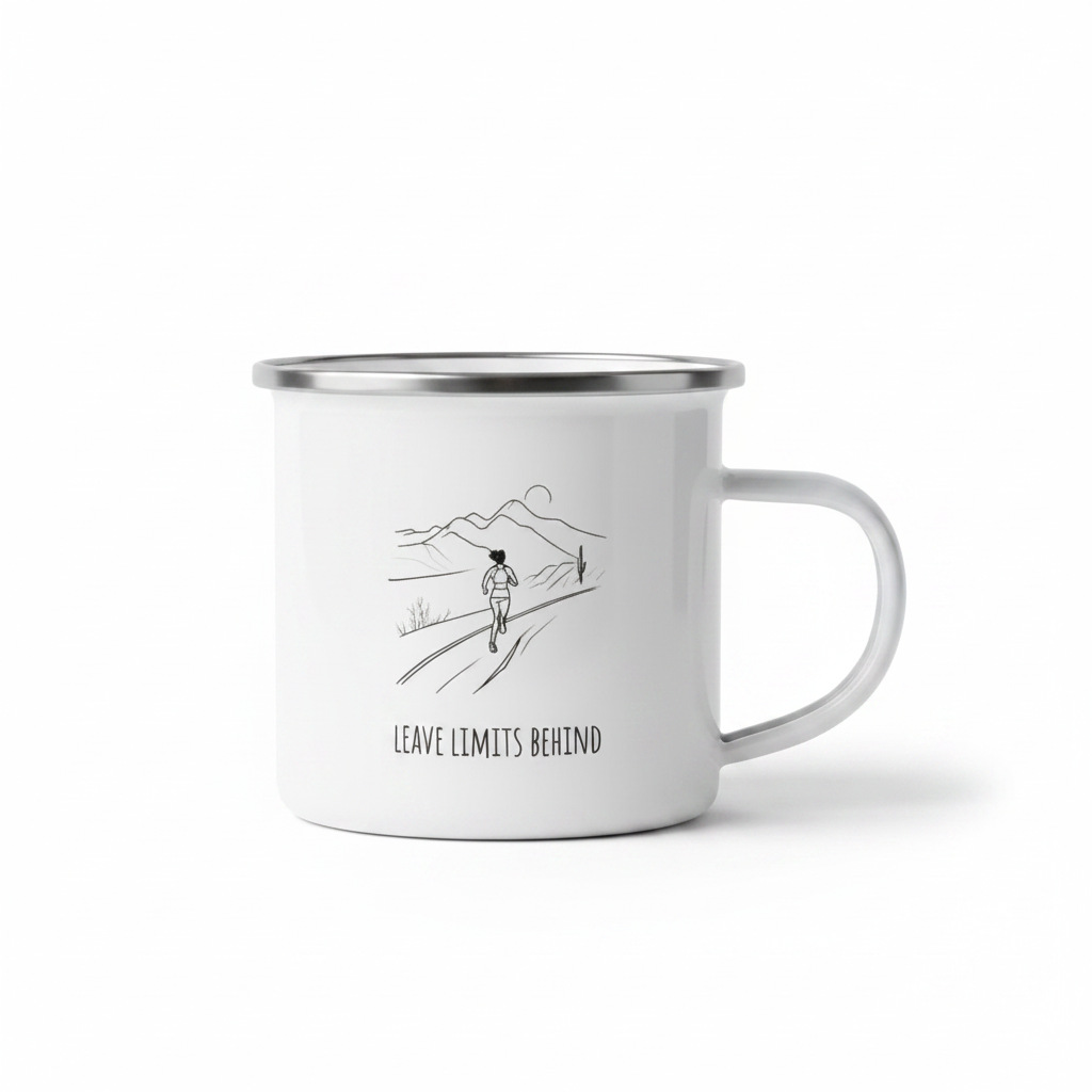 Leave Limits Behind Enamel Mug – 12oz Female Runner Line Art Mug