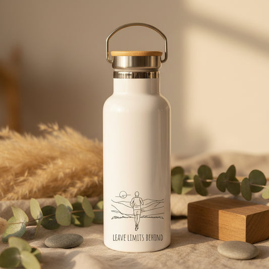 Leave Limits Behind Metal Water Bottle – 500ml Stainless Steel Insulated Flask with Line Art Male Runner Design