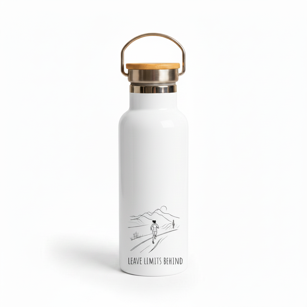 Leave Limits Behind Metal Water Bottle – 500ml Stainless Steel Insulated Flask with Line Art Female Runner Design