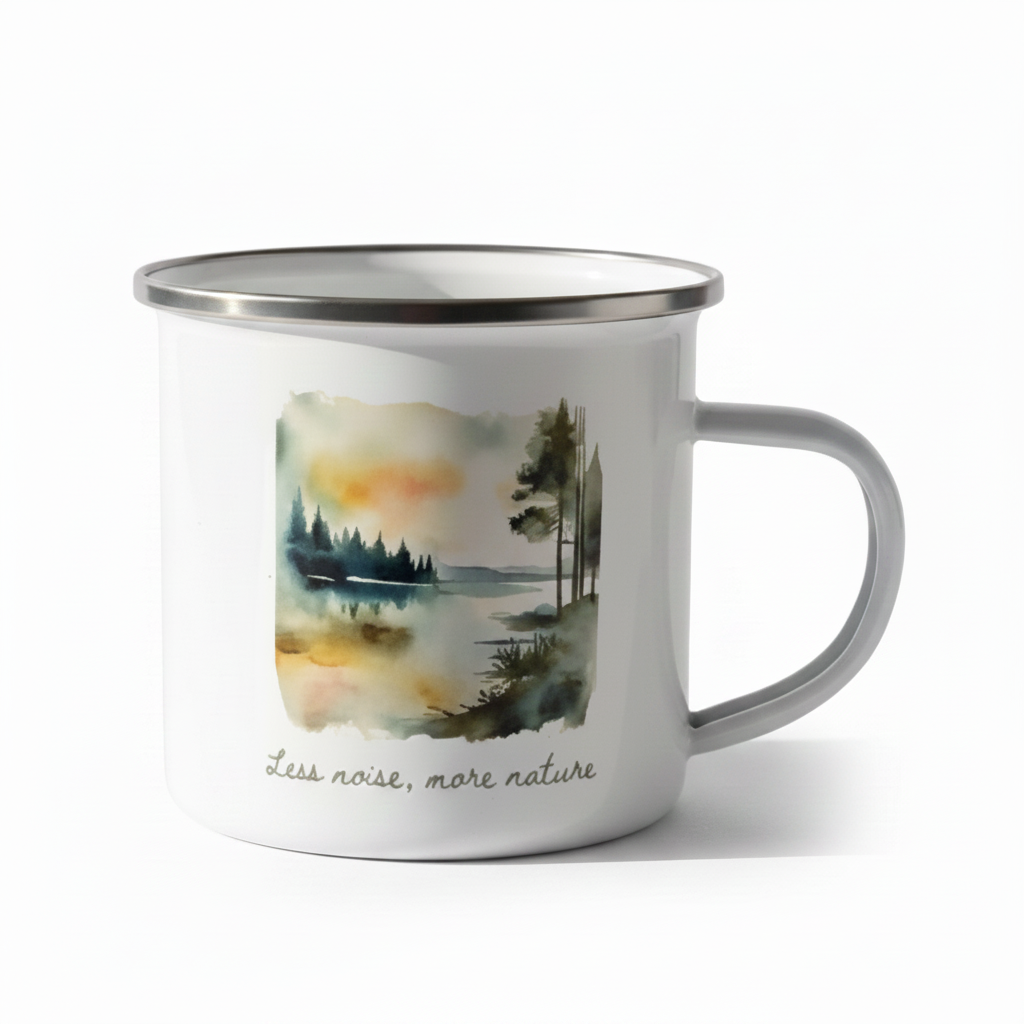 Less Noise More Nature Enamel Mug – 12oz Watercolour Nature Mug
