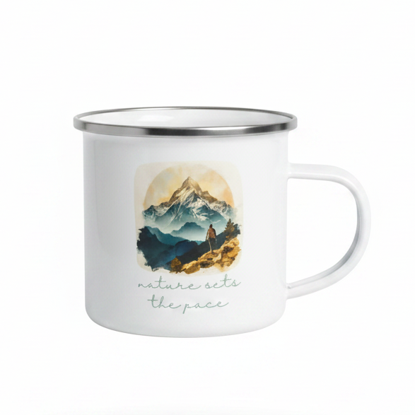 Nature Sets The Pace Enamel Mug – 12oz Mountain Hiking Mug