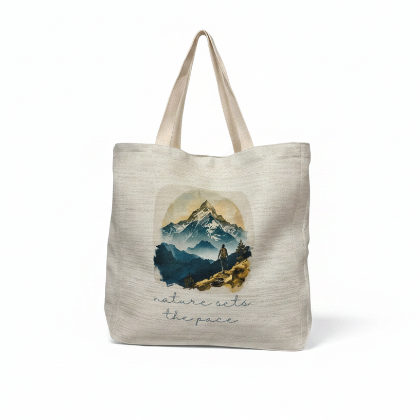 Nature Sets The Pace Tote Bag – Rugged Mountains Watercolour Design