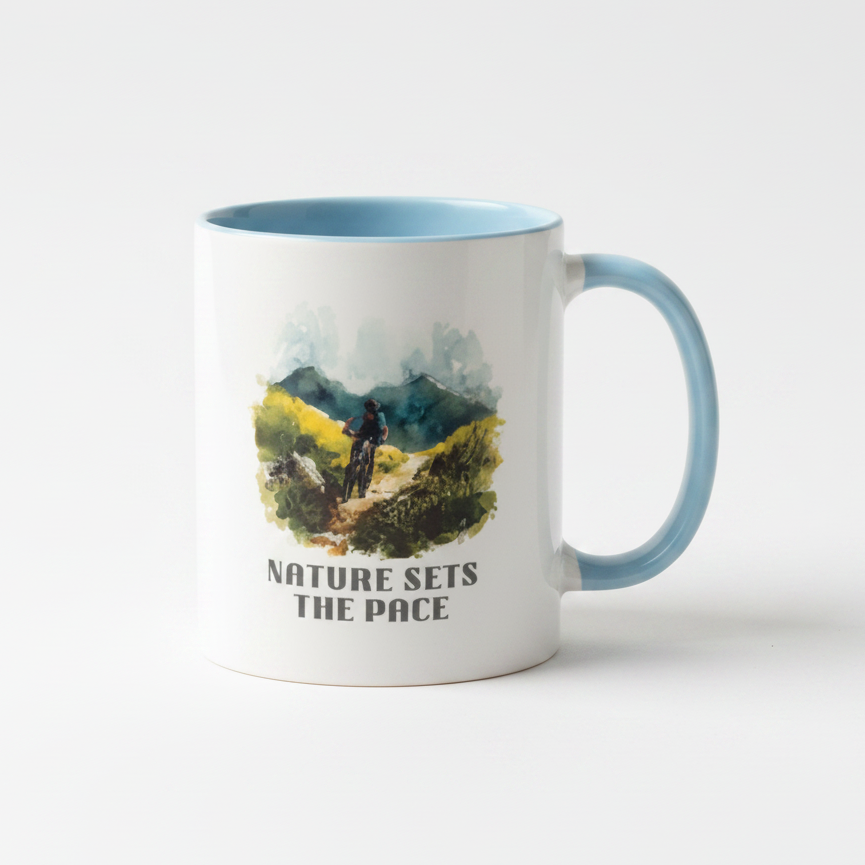 Nature Sets The Pace Ceramic Mug – Male Mountain Biker Design