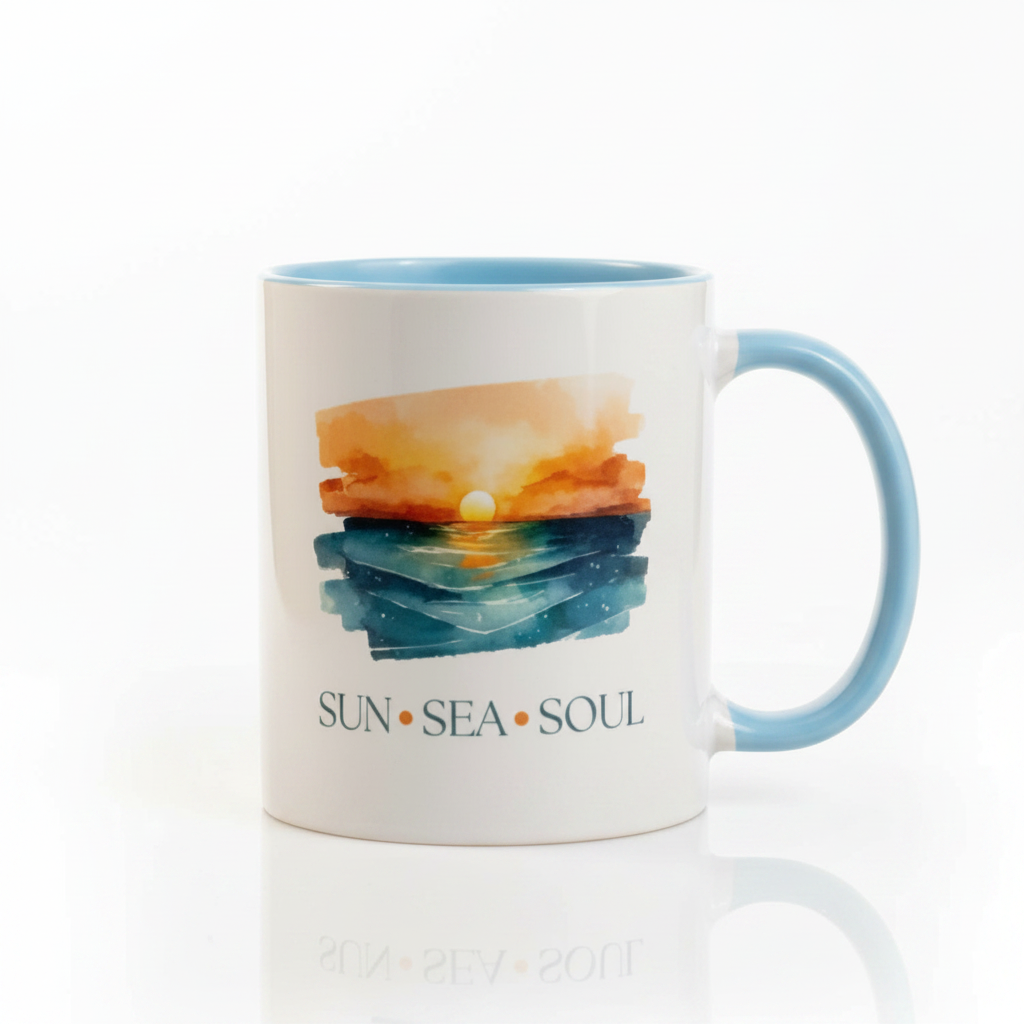 Sun Sea Soul Ceramic Mug – Arty Sunset Over Ocean Design