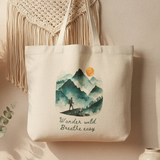 Wander Wild Breathe Easy Tote Bag – Watercolour Hiking Design