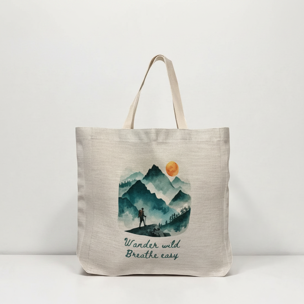 Wander Wild Breathe Easy Tote Bag – Watercolour Hiking Design