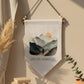 Calm Steps Untamed Soul Quote Linen Wall Hanging with Watercolour Mountains and Sunset – Boho Home Décor Adventure Wall Art