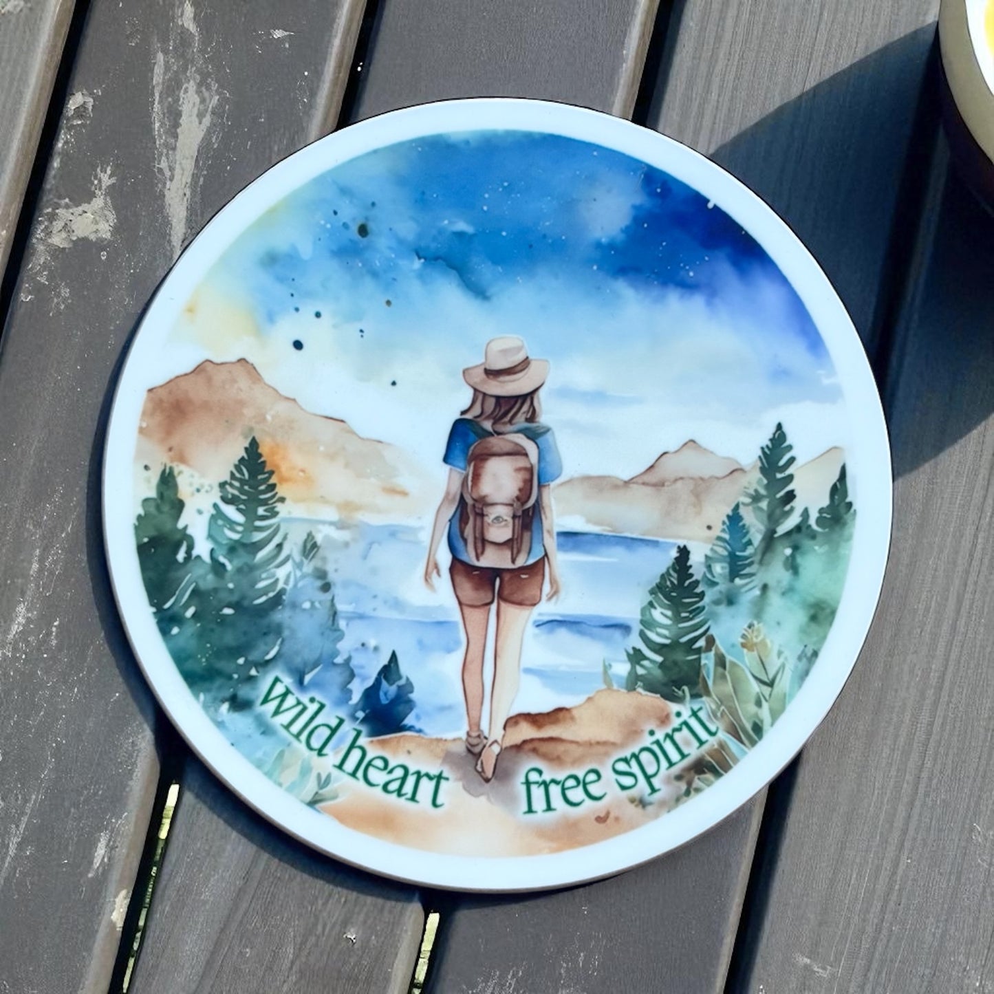 Wild Heart Free Spirit Round Wooden Coaster – Adventure Inspired Watercolour Design - Three Designs Available