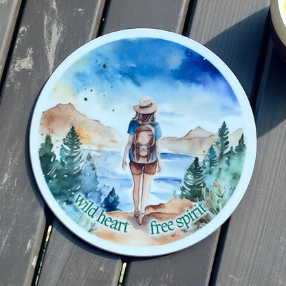 Wild Heart Free Spirit Round Wooden Coaster – Adventure Inspired Watercolour Design - Three Designs Available