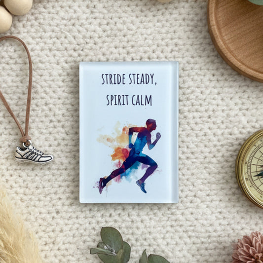 Stride Steady Spirit Calm Glass Magnet – Male Runner Line Art