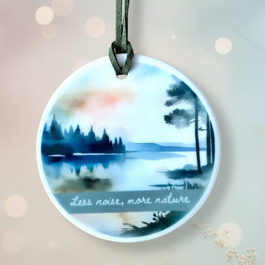 Less Noise More Nature Ceramic Hanging Ornament – Watercolour Nature Design | Boho Mindful Home Décor