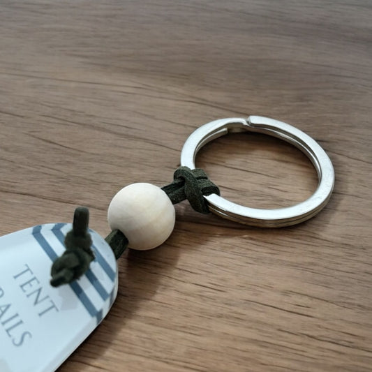 Tents, Trails, Freedom Keyring – Retro Motel Style Boho Keychain with Watercolor Camping Design, Gift for Nature & Adventure Lovers