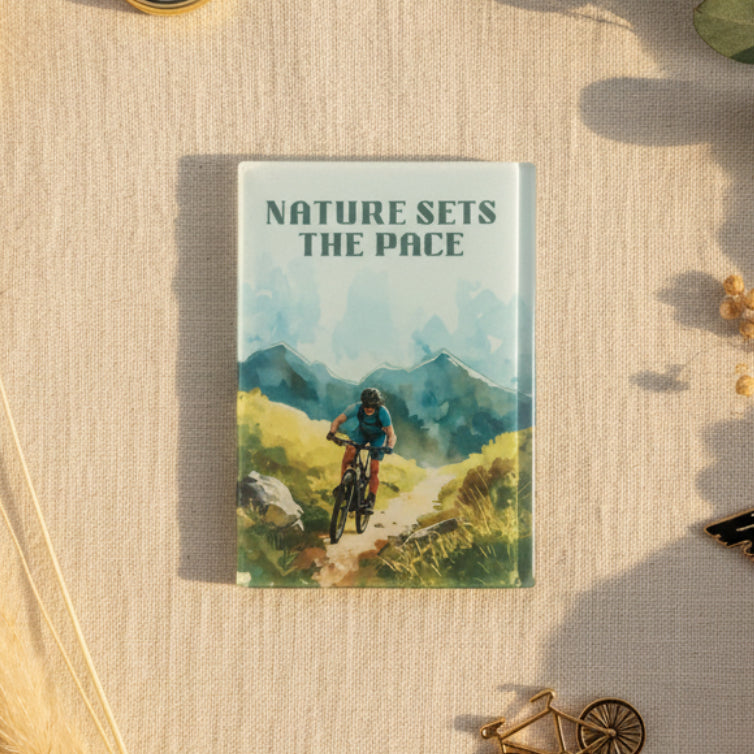 Nature Sets The Pace Glass Magnet – Watercolour Mountain Biking
