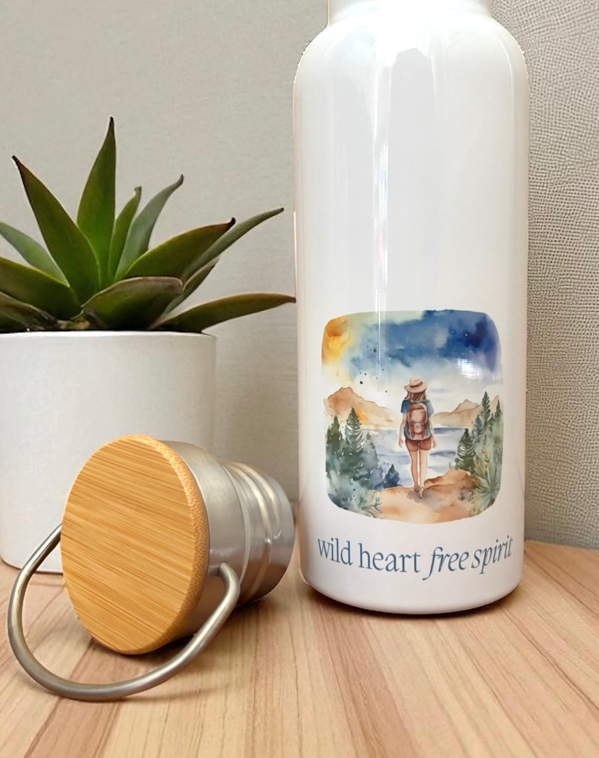 Wild Heart Free Spirit Metal Water Bottle – 500ml Stainless Steel Insulated Flask with Watercolour Wanderlust Design