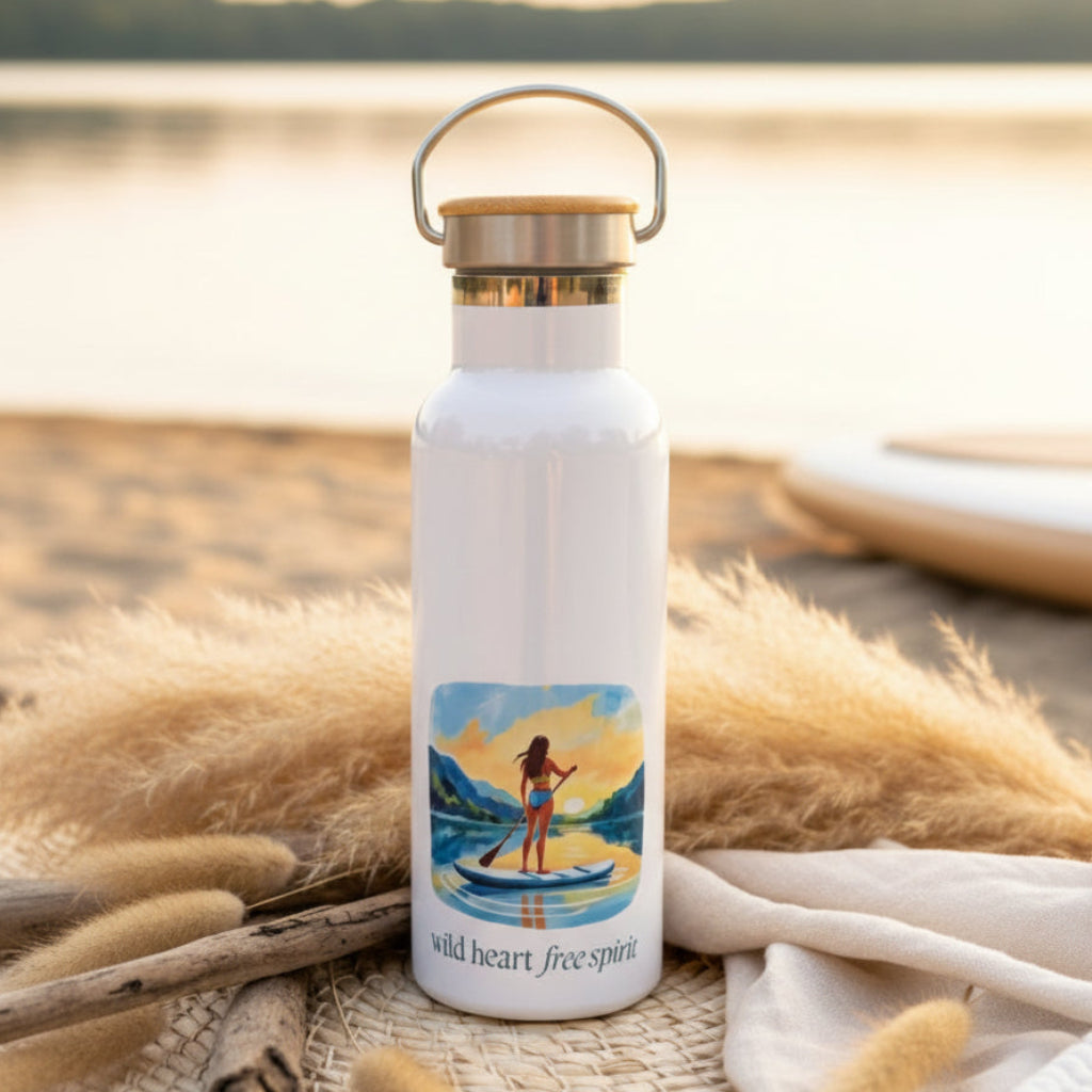 Wild Heart Free Spirit Female Paddleboarding Metal Water Bottle / Flask – 500ml Adventure Bottle