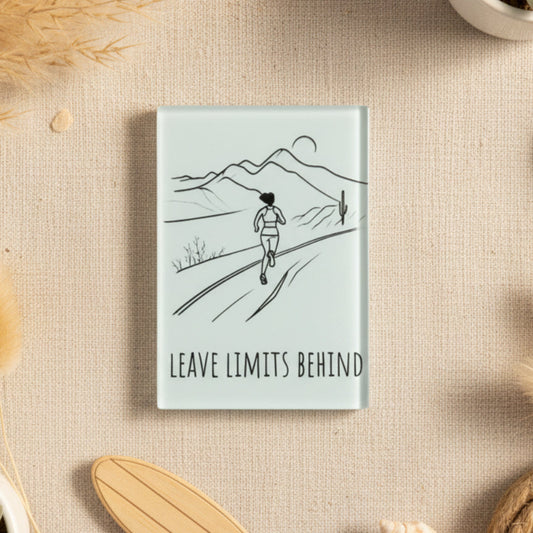 Leave Limits Behind Glass Magnet – Female Runner Line Art