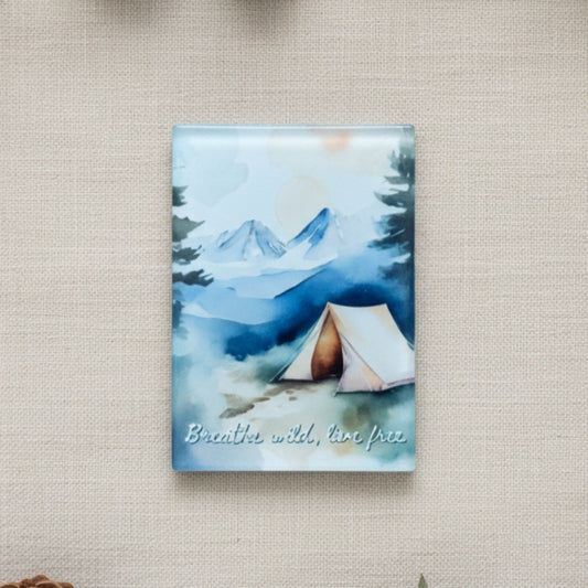 Breathe Wild Live Free Glass Magnet – Watercolour Camping
