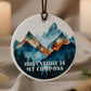 Adventure Is My Compass Ceramic Hanging Ornament – Layered Mountains Wanderlust Design | Boho Outdoor Décor