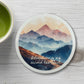 Adventure Is My Second Heartbeat Round Coaster – Watercolour Mountains Hiking Design | Outdoor Explorer Décor