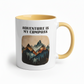 Adventure Is My Compass Ceramic Mug – Golden Hour Mountains Watercolour Design