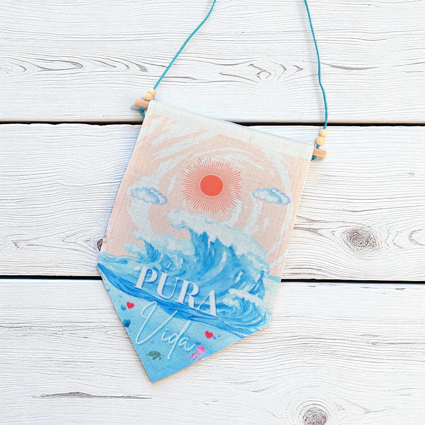 Pura Vida Linen Hanging Sign – Sun & Sea Boho Wall Art