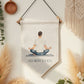 Each Breath Is a Reset Linen Pennant Flag – Yoga Wall Hanging with Male Pose, Wooden Rail, Beads & Faux Suede Cord