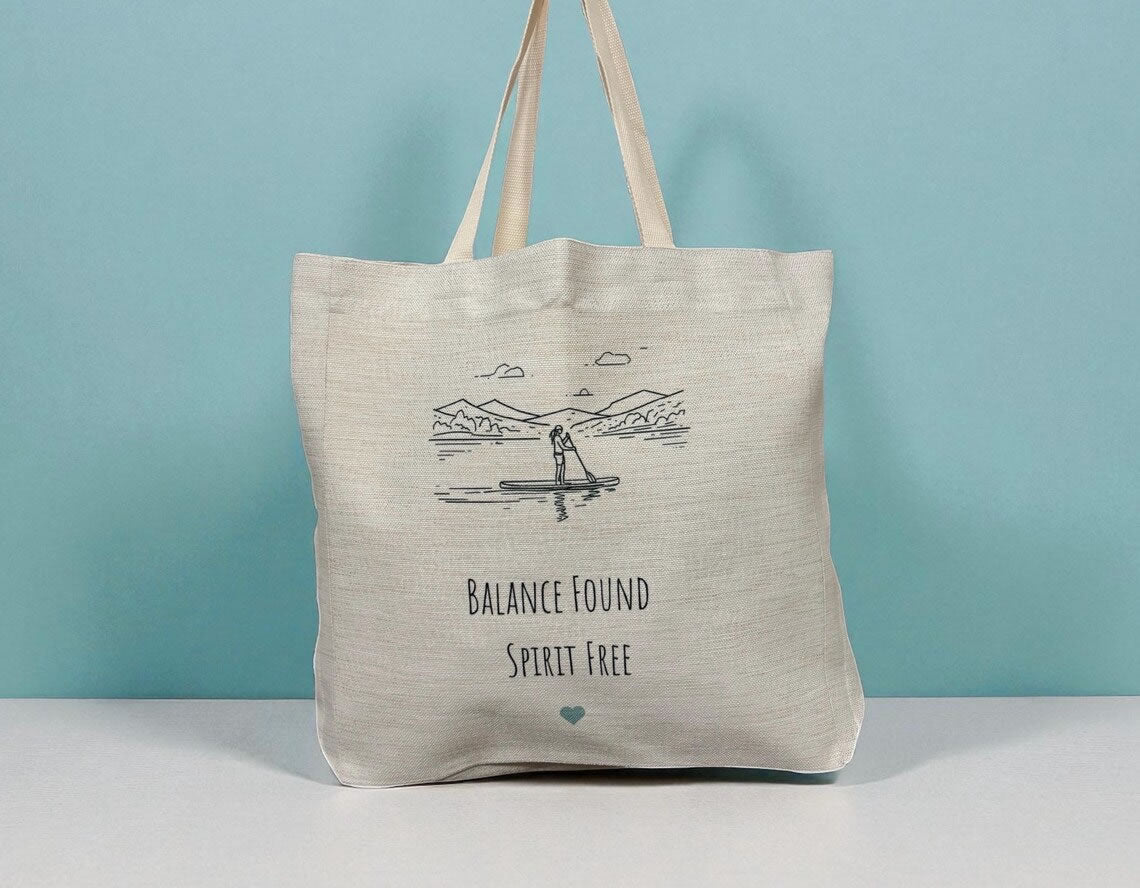 Balance Found Spirit Free Tote Bag – Line Art Paddleboarding Design