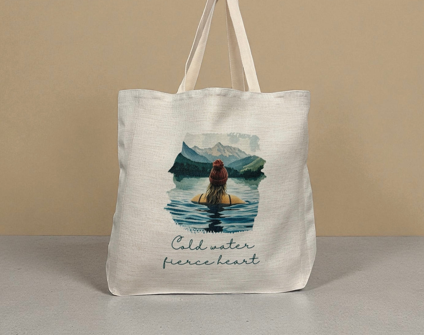 Cold Water Fierce Heart Tote Bag – Wild Female Blonde Hair Swimmer Design