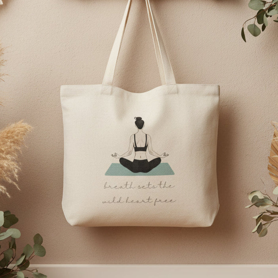 Breath Sets The Wild Heart Free Tote Bag – Female Yoga Pose Design