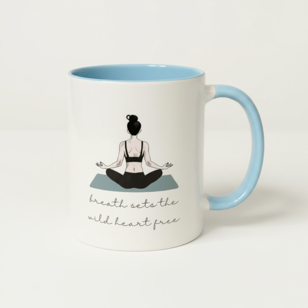 Breath Sets The Wild Heart Free Ceramic Mug – Female Yoga Pose Design