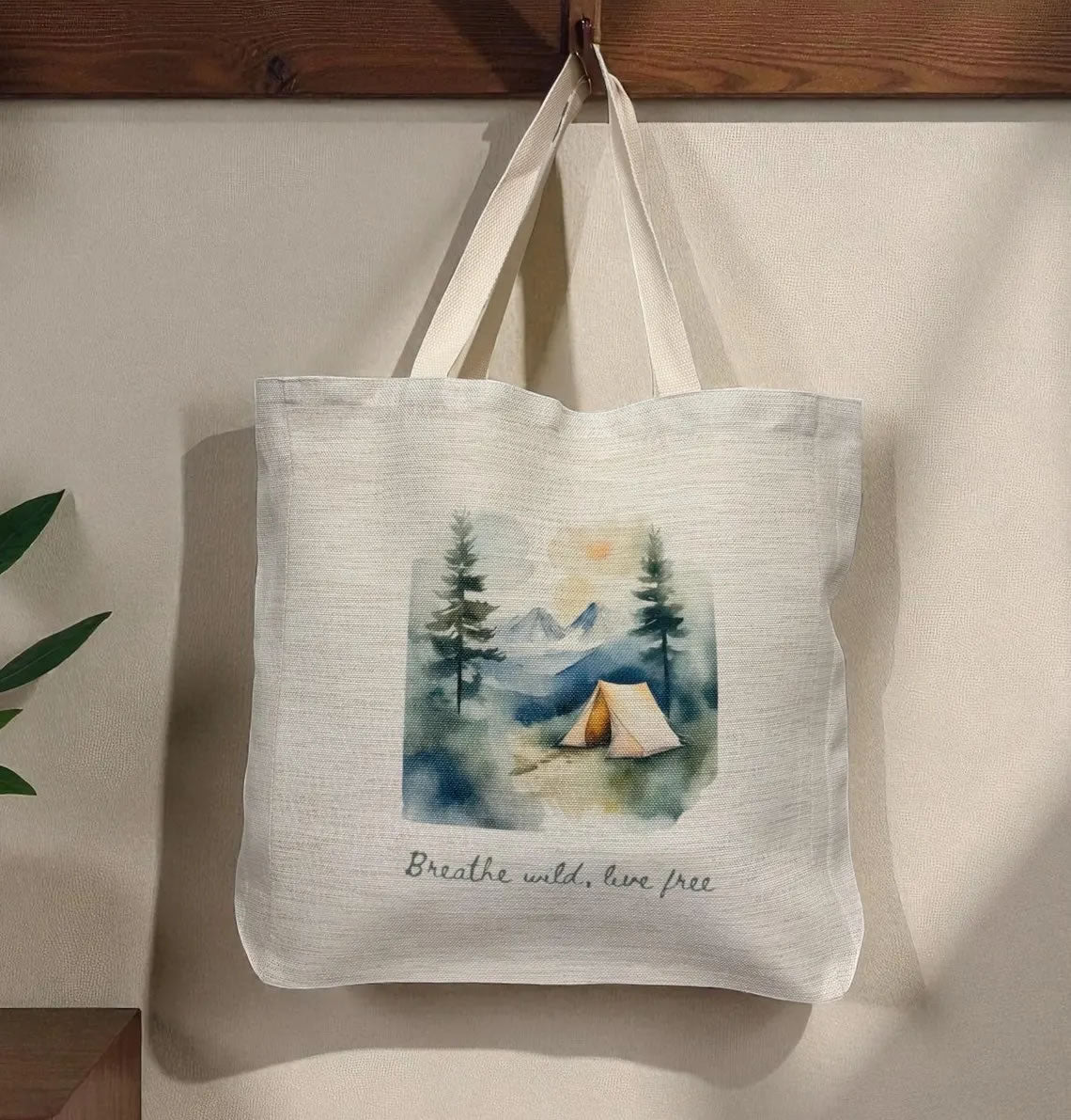 Breathe Wild, Live Free Tote Bag – Watercolour Nature Design
