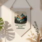 Adventure Is My Compass Quote Linen Wall Hanging with Watercolour Mountains – Golden Hour Layered Design Boho Home Décor