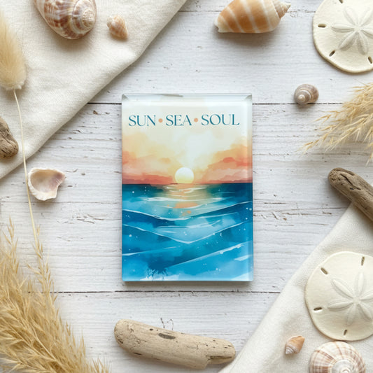 Sun Sea Soul Glass Magnet – Sunset Over Ocean Design