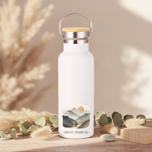 Calm Steps Untamed Soul Metal Water Bottle – 500ml Stainless Steel Insulated Flask with Watercolour Female Hiker Design