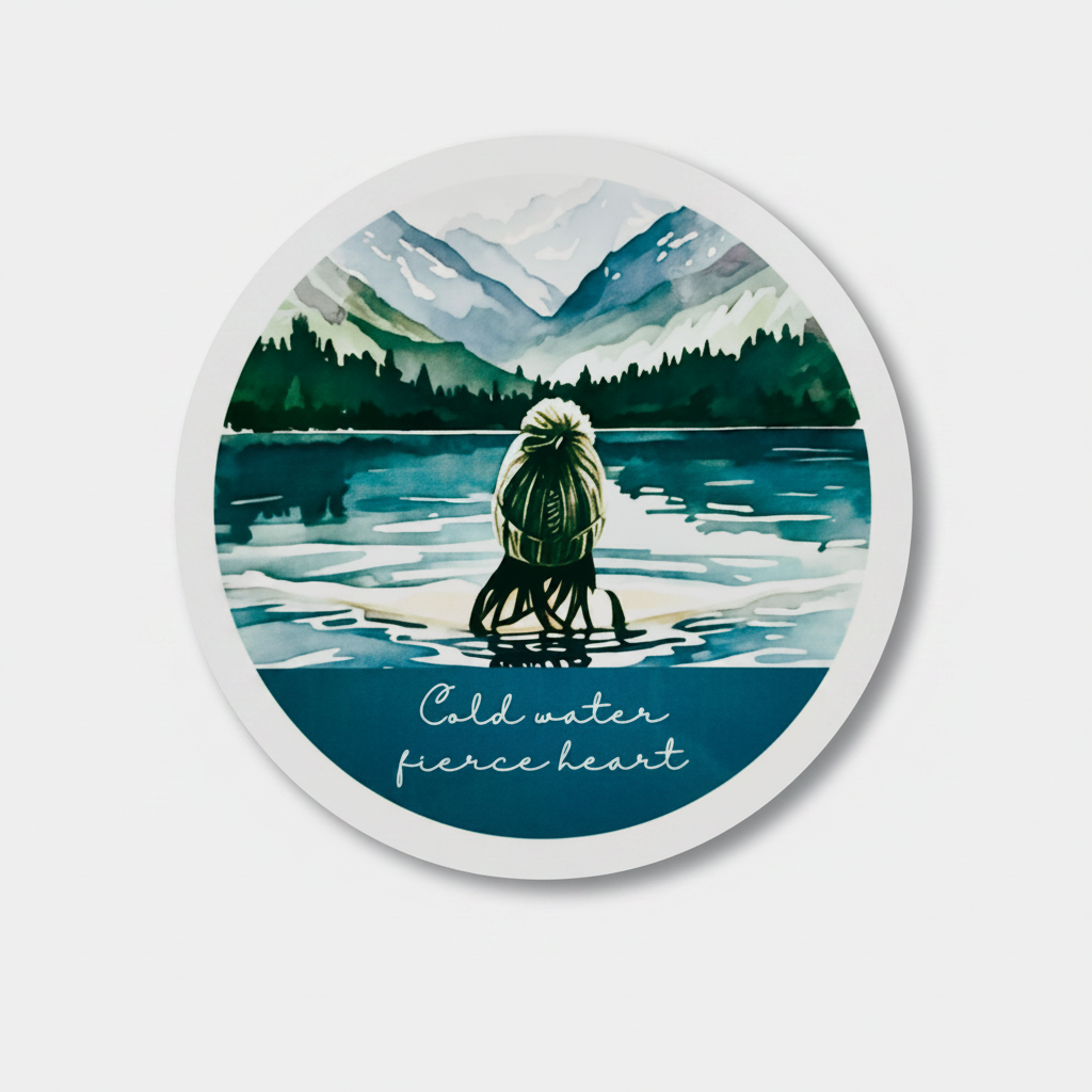 Cold Water, Fierce Heart Round Coaster – Wild Swimmer in Lake with Bobble Hat (Blonde or Brunette) | Outdoor Swim Décor
