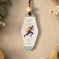 Stride Steady, Spirit Calm Keyring – Retro Motel Style Boho Keychain with Male Rainbow Watercolour Runner Design, Gift for Runners & Outdoor Lovers