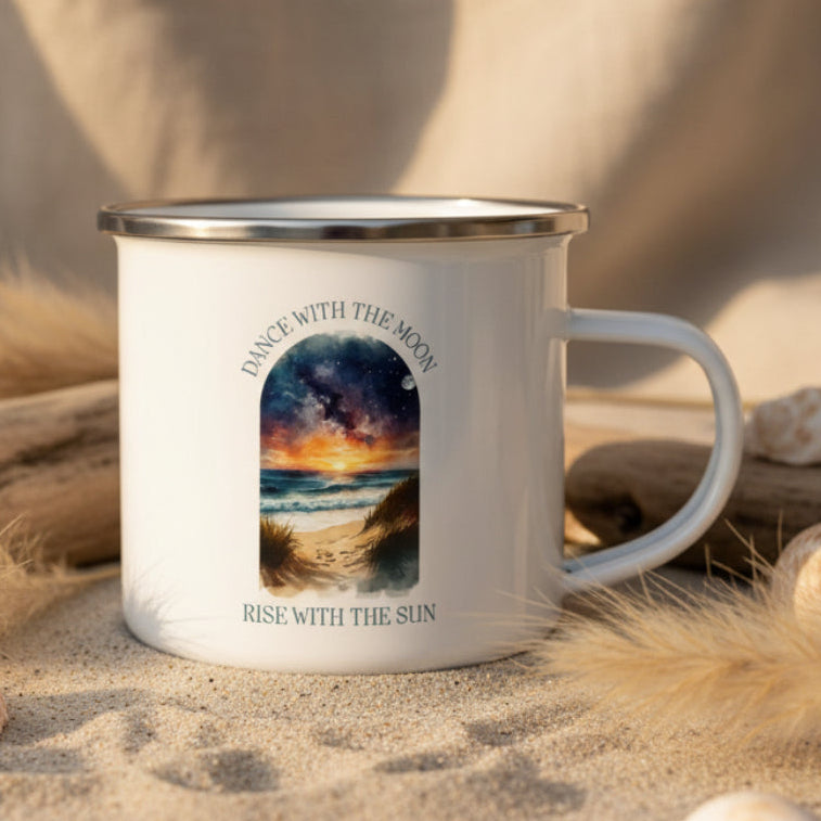 Dance With The Moon Rise With The Sun Enamel Mug – 12oz Ocean & Sky Mug