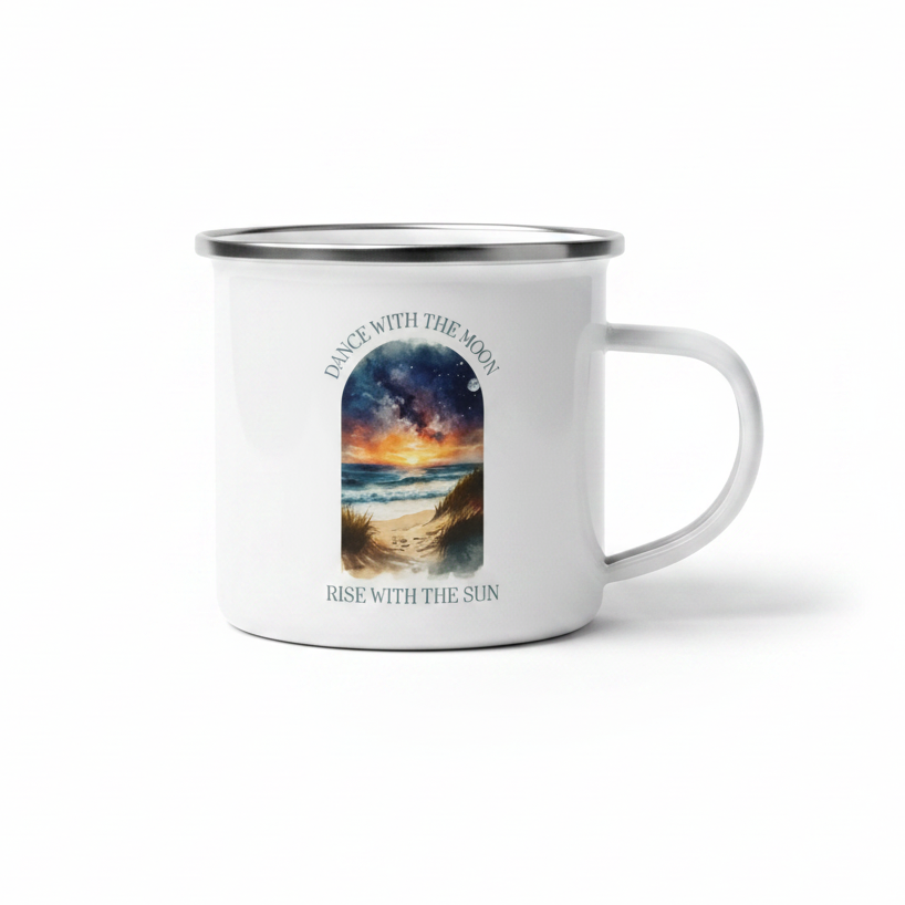 Dance With The Moon Rise With The Sun Enamel Mug – 12oz Ocean & Sky Mug