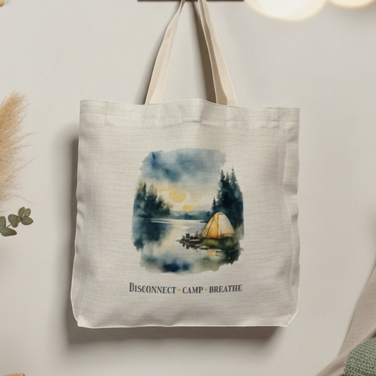 Disconnect Camp Breathe Tote Bag – Watercolour Nature & Camping Design