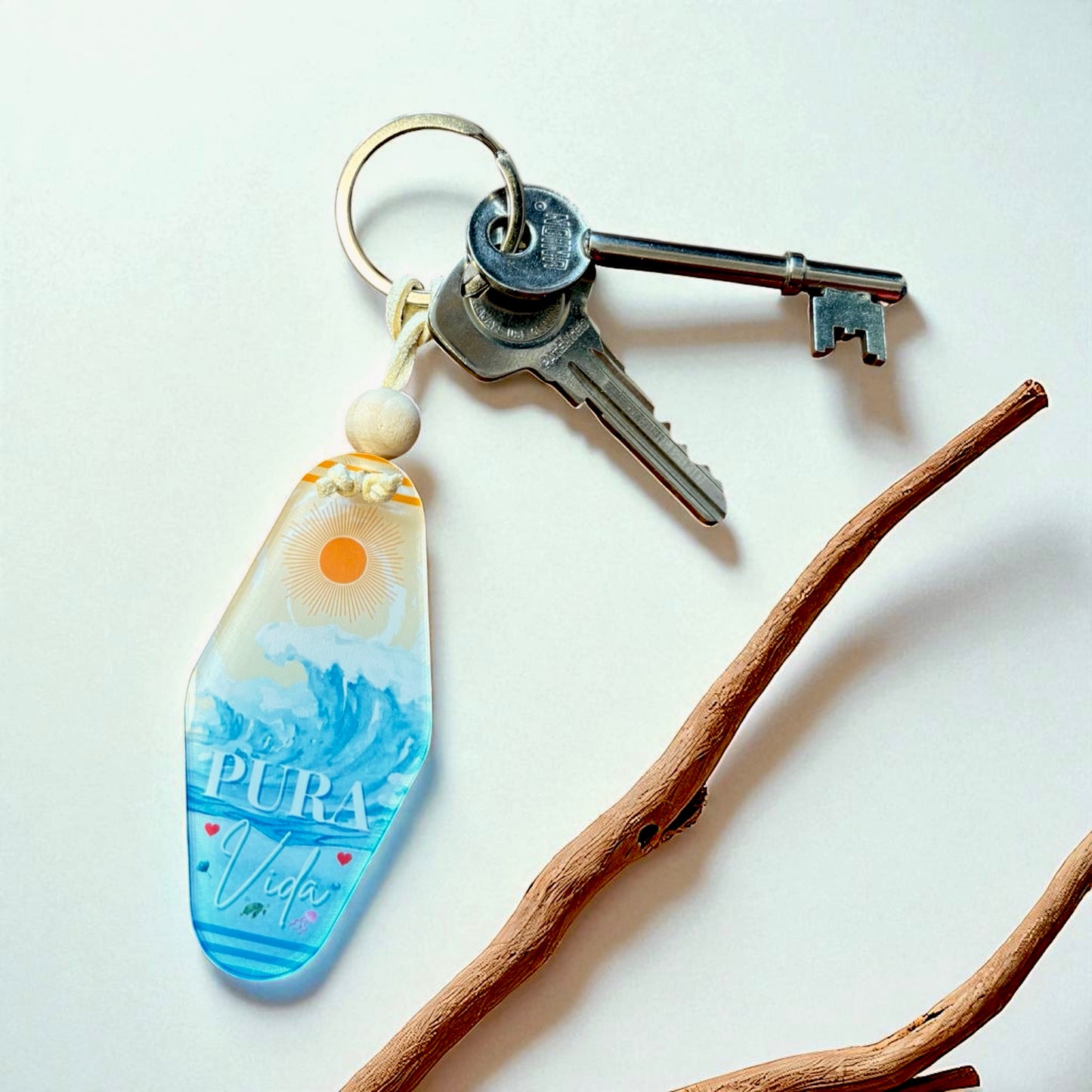 Pura Vida Boho Motel Style Acrylic Keyring – Sun & Sea Design